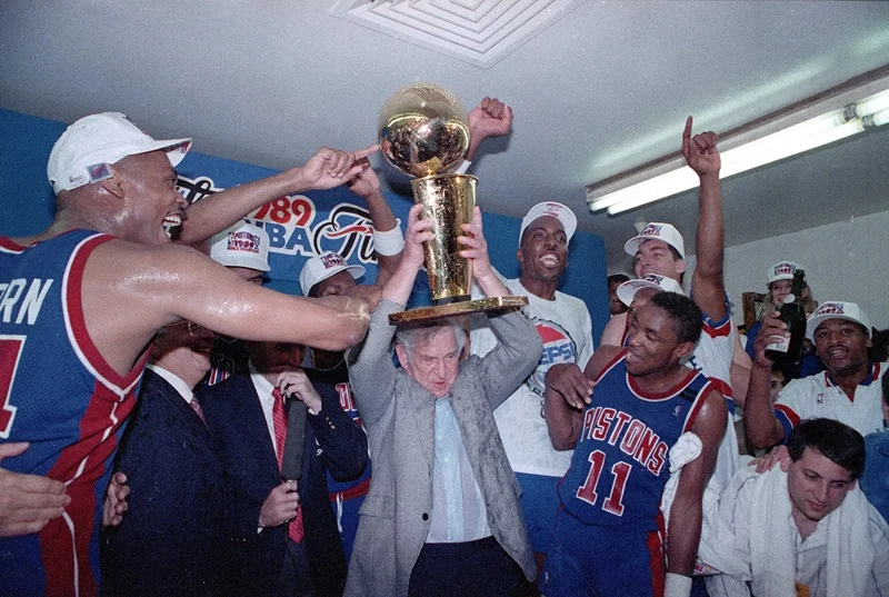 Detroit Pistons, celebrando su título de campeón de 1989.